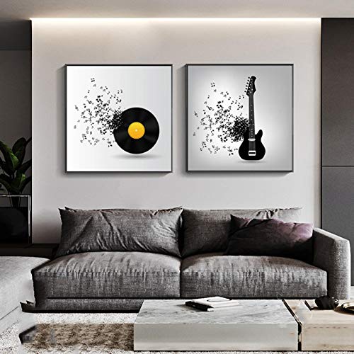 Impression photo murale salon affiche musique rétro noire et blanche - 3
