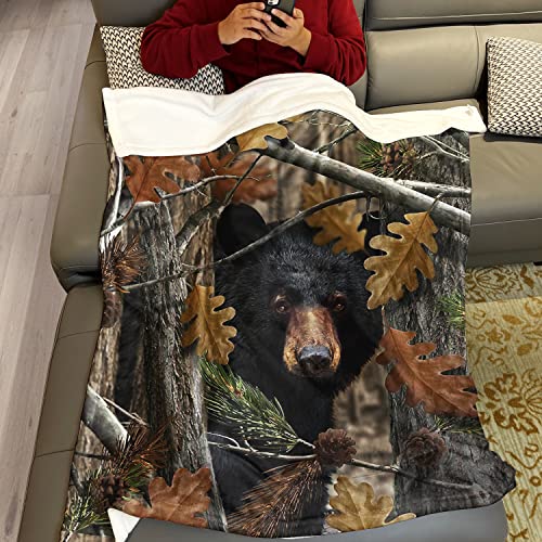 Hommomh 50" X 80" Blanket Thorw Comfort Warmth Soft Cozy Air Conditioning Easy Care Machine Wash Camouflage Camo Bear #TOP2