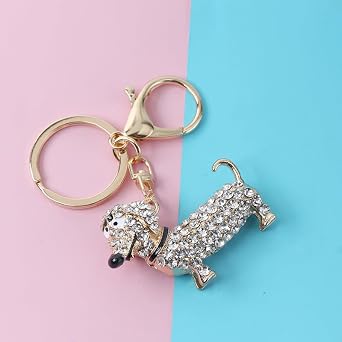 2Pcs Elegant Sparkling Dachshund Bag Charm Chic Keychain for Ladies Cute Ramadan Fashion Accessory with Lobster Clasp