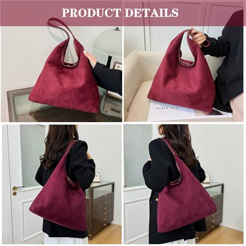 Image of Suede Hobo Bag for Women - Brown Retro Slouchy Purse - 2025 Upgrade New Fall Collection