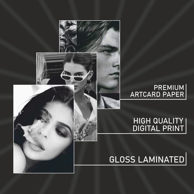 Image of POSTERONN Black & White Aesthetic Wall Collage Kit 54 PCS 4x6 Premium Cardstock Prints | Vintage Style Photo Posters for Bedroom Dorm Living Room | Matte Finish Decor Set with Adhesive for Walls