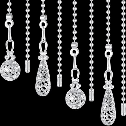 Image of Yaomiao 4 Pieces Ceiling Fan Pull Chain Vintage Hollow Fan Danglers Coppery Color Light Pull Extension 13 Inch Lamp Pulls Extender with Ball Connector Chain for Decoration(White)