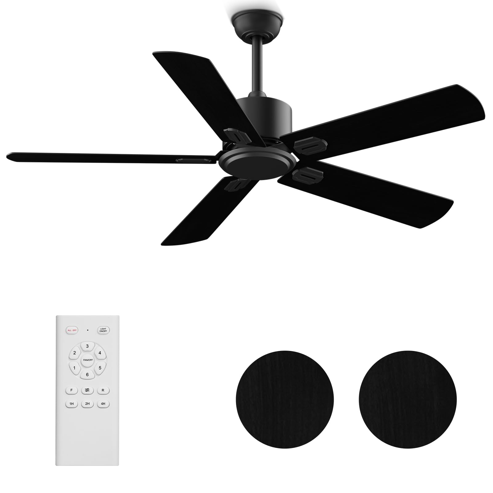 Ceiling Fan with Remote, 52 Inch Outdoor and Indoor Modern Black Fan with Reversible DC Motor 6 Speed with Timer 5 Blades Fan for Patio Bedroom Living Room, Model 03