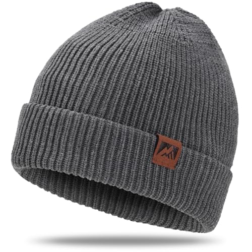 BARFULKER Beanie Mütze Damen Herren, Winter Warm Strickmütze Wintermützen Thermo Laufmützen Dehnbare Weiche Wollmütze mit Bündchen und Dickem Warmem Futter Geschenk Unisex,Grau