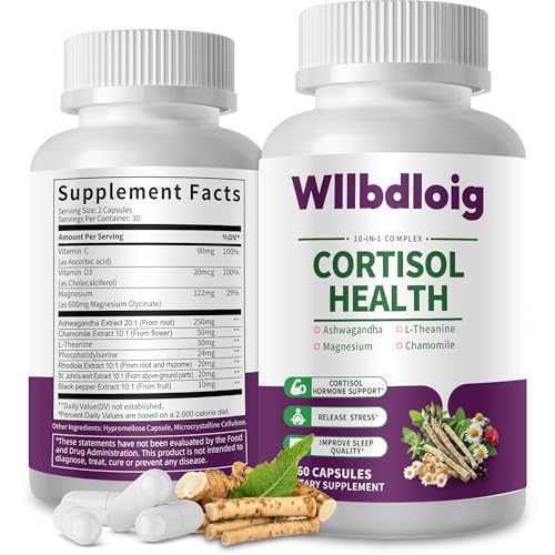 Cortisol Supplements for Women Men, High Cortisol Reducer Health, Detox Cortisol Manager for Stress Relief ,Mood and Sleep with Ashwagandha, L-Theanine, Lower and Control - Non-GMO,Vegan 60 Capsules