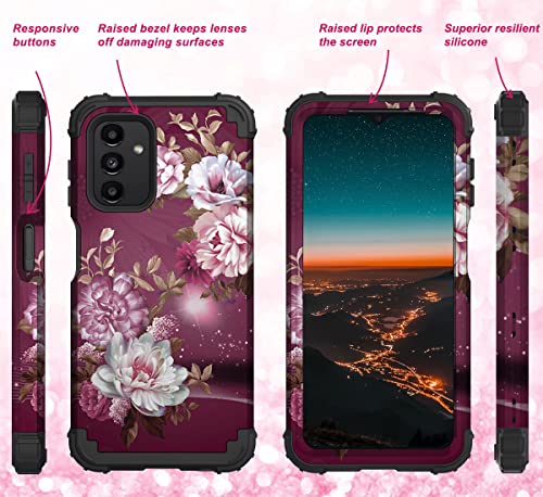 Hocase For Galaxy A13 5G Case, Heavy Duty Shockproof Protection Soft Silicone Rubber Bumper+Hard Plastic Hybrid Protective Case For Samsung Galaxy A13 5G (6.5" Display) 2021 - Purple Flowers #TOP5