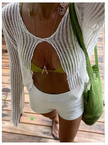 GORGLITTER Women's Long Sleeve Lightweight Cardigan Dressy Crewneck Crochet Knit Fall Sweater Boho Going Out Tops3