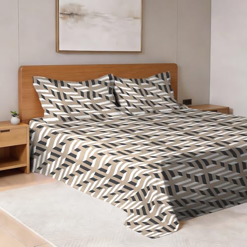 Image of Pizuna 100% Cotton Bedsheet Super King Size with 2 Pillow Covers, 400 Thread Count Long Staple Cotton, Mosaic Printed Pattern Flat Bed Sheet 108X108 Inch for Superking Bed, Beige