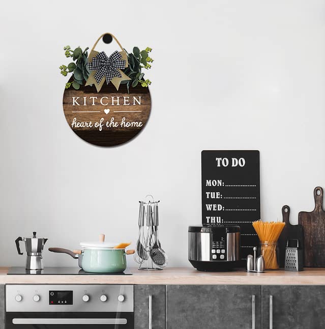 Kitchen Sign Wood Decor,Wood Kitchen Sign,Kitchen Heart of Home Sign for Wall,12*12Inch Funny Inspirational Home Farmhouse Kitchen Decoration,Farmhouse Porch Rustic Round Wooden Hanging Wreaths for Housewarming Gift,Kitchen Decoration,Indoor Wall Decor