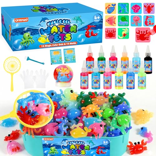 URMYWO Magic Water Elf Toy Kit DIY 3D Magic Gel Pet Toy Set 12 Gels & 10 Molds Easter Gifts Craft & Art Kits for Kids 4 5 6 7 8 9 10 Years Old Mermaid Theme
