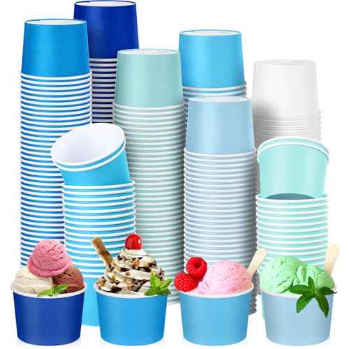Image of Nuenen 300 Pcs 8 oz Summer Ice Cream Paper Cups Bulk Disposable Dessert Cups Solid Color Paper Dessert Bowls for Snack Sundae Spring Party Favors Ice Cream Bar Supplies (Winter Blue)
