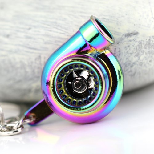 Image of maycom Creative Sleeve Spinning Turbo Turbine Turbocharger Keychain Key Chain Ring Keyring Keyfob (Neo Rainbow)