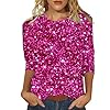 Tunic Women's Long Sleeve Elegant Women Fashion Tops Three Sleeves Casual Sequins Round Neck Loose Printed T-Shirt Bargain for Women, Hot Pink, XL #2