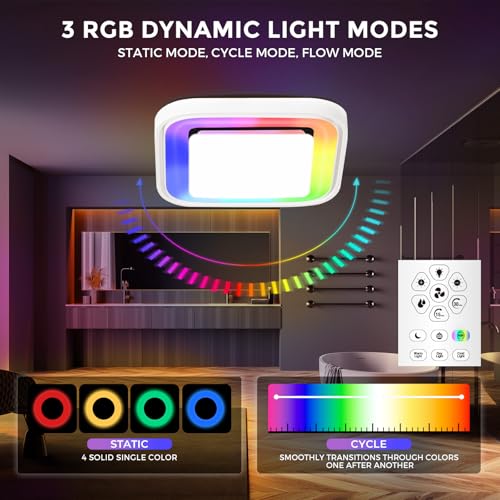Image of Akicon Bathroom Exhaust Fan with RGB LED Light, 110 CFM 1.5 Sone Ultra Quiet Bathroom Vent Fan for Ceiling, 3CCT Dimmable Light & Nightlight, Remote Control, Square (White)