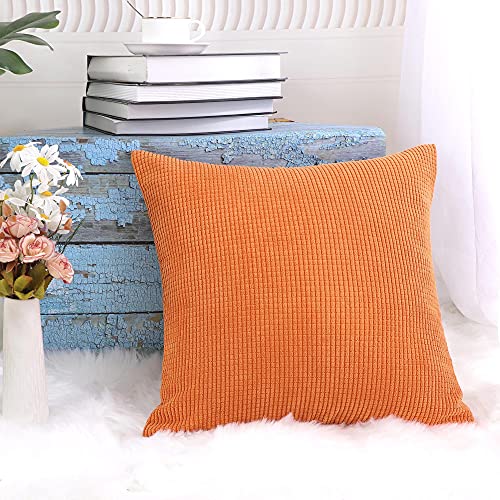 Uxcell 1 Pc Corduroy Corn Striped Throw Pillow Cover, Fleece Decorative Cushion Cover, Soft Sofa Pillowcase For Livingroom Bedroom Car Seat, 20" X 20", Orange #TOP3
