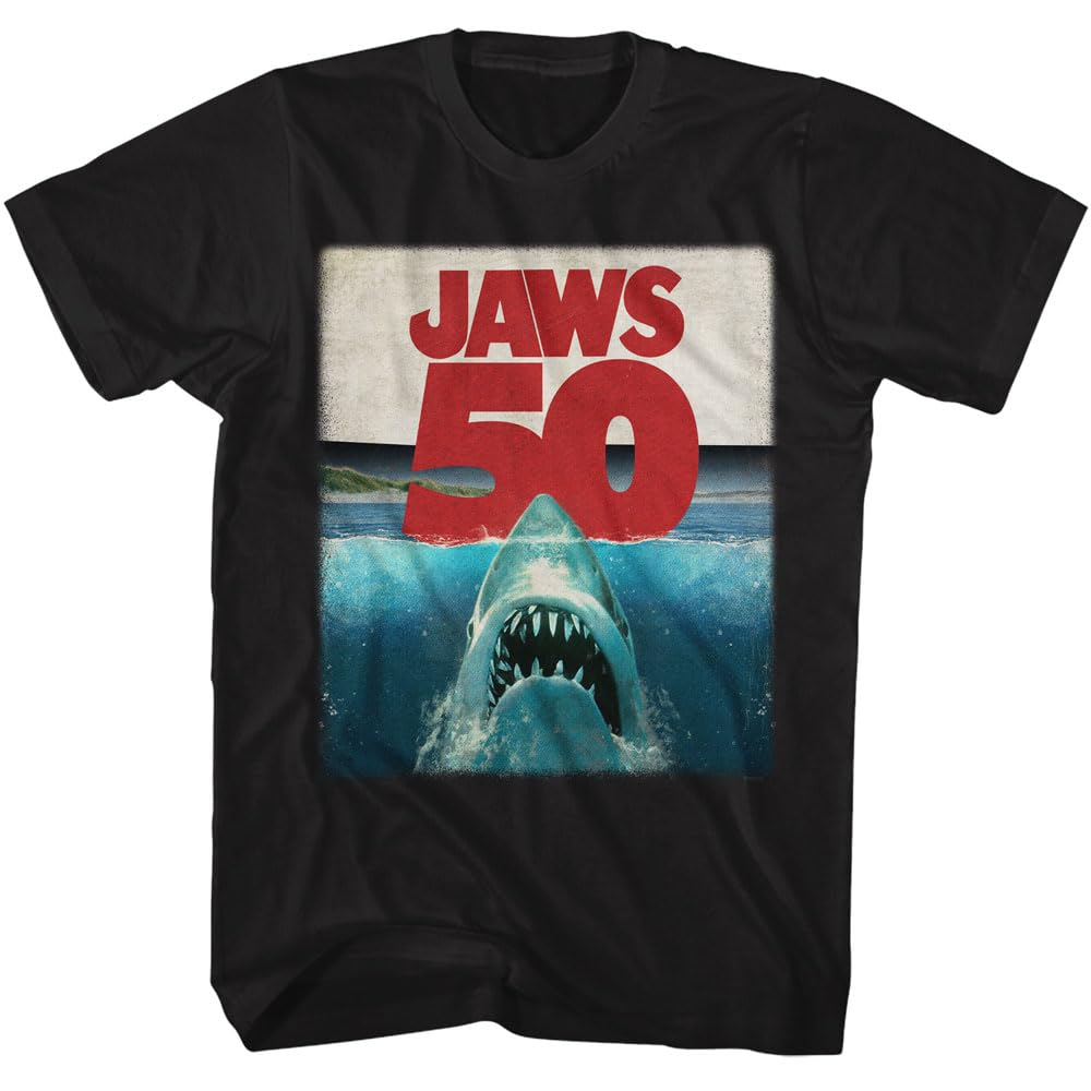 Jaws T Shirt 50th Shark Under Water Adult Black Short Sleeve 70s Horror Movie Vintage Style Graphic Tees