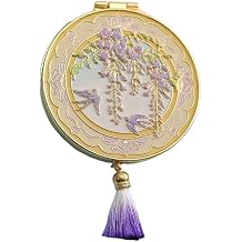 Flower Design Compact Mirror, Chinese Style Metal Makeup Mirror Handheld Mirror Folding Portable Cosmetic Mirror