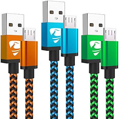 Aioneus Micro USB Cable Fast Android Charging Cord 6FT 3Pack Charging Cable Braided Charger Cord for Samsung Galaxy S7 Edge S6 S5 S2 J7 J7V J5 J3 J3V J2, LG K40 K20, Moto E4 E5 E6, Tablet, PS4, Xbox