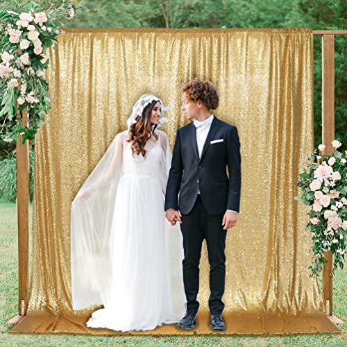 Image of PartyDelight Gold Sequin Backdrop 6x7ft Sparkly Photo Curtain | 4 Inch Rod Pocket and stitched 3mm sequins create a reflective event wall for weddings and anniversary celebrations
