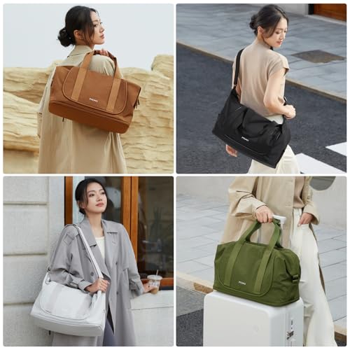 mixi Travel Tote Bag for Women Large Expandable Travel Bag Waterproof Lightweight Carry On Personal Item Weekender Shoulder Handbag, Jungle Green