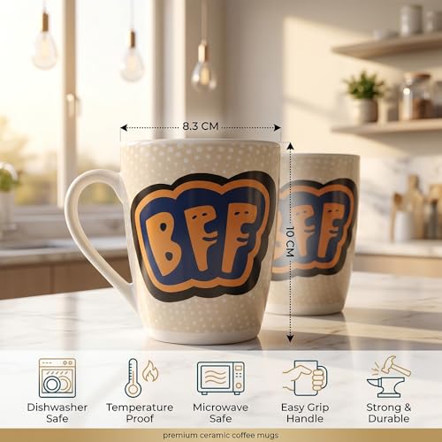 Image of UPC Premium Bone China Coffee Mug Set of 2 | Elegant Ceramic Tea & Coffee Cups for Home, Office & Cafe | Lightweight, Durable, Microwave & Dishwasher Safe Mug Set | Luxury Drinkware Collection