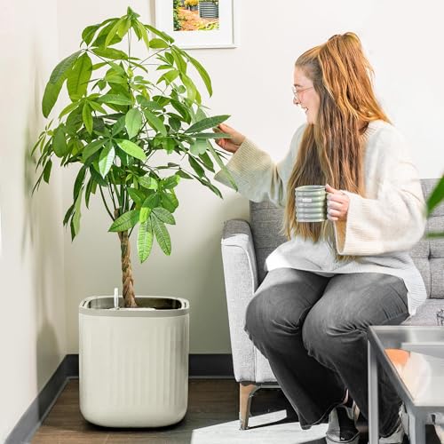 15 Inch Self-Watering Planter for Indoor Plants – Large Modern Plant Pot with Built-In Water Reservoir, Ideal for Monstera, Fiddle Leaf Fig, Palms & Peace Lily, Without Trellis, Cream White