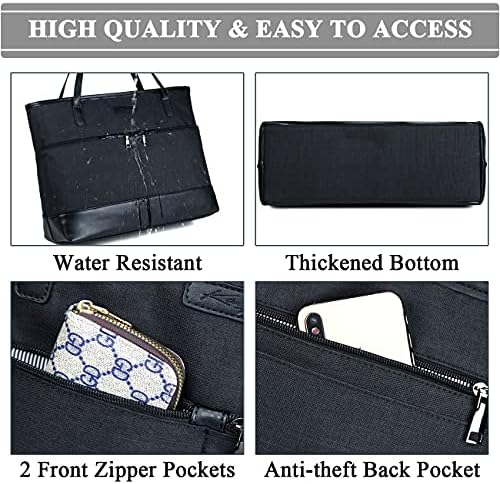 Kasgo Laptop Bag for Women, 15.6 inch Water Resistant Tote Bag Large Handbag Purse Teacher Bag with Luggage Sleeve for Work Travel Shopping Black