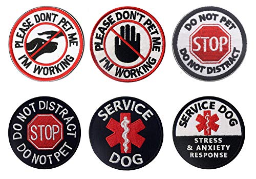 Antrix 6 Pcs Service Dog Please Don't Pet Me I'm Working in Training Do Not Pet EMT EMS Service Dog Stress & Anxiety Response Hook & Loop Emblem Badge Patch for Medium and Large Dogs