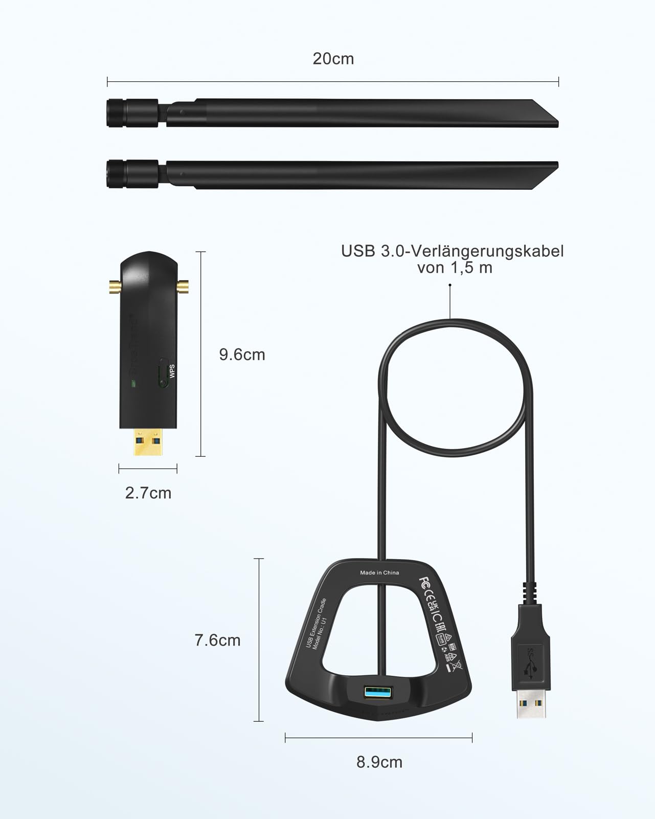 BrosTrend 1200 Mbit/s USB WLAN Stick für Linux & Windows, Große Reichweite | Dualband, Unterstützung Kali, Ubuntu, Mint, Debian, Lubuntu, Xubuntu, Mate, LMDE, Raspberry Pi OS, 5dBi WiFi Antennen, USB3.0