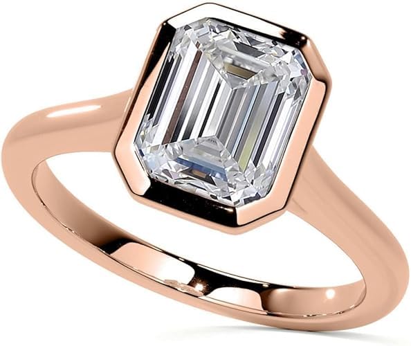 1-4CT Emerald Cut Moissanite Solitaire Ring Diamond Engagement Rings for Women Wedding Ring Bezel-Set10k/14k/18k Solid Gold Silver Anniversary Promise Gift for Her4