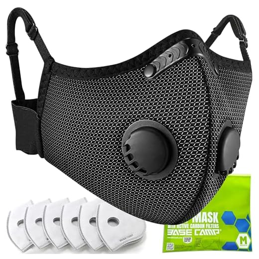 BASE CAMP Máscara antipoeira prata e preta Upgrade M Plus, máscara facial respirável reutilizável com 6 filtros de carvão ativado, máscaras de trabalho de segurança para marcenaria, construção