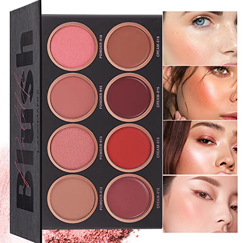 LuckNest 8 Colors Blush Palette, Matte Light Luxury Blush Powder Bright Shimmer Face Blush, Contour and Highlight Blush Palette, Professional Facial Beauty Cosmetic Makeup Blush