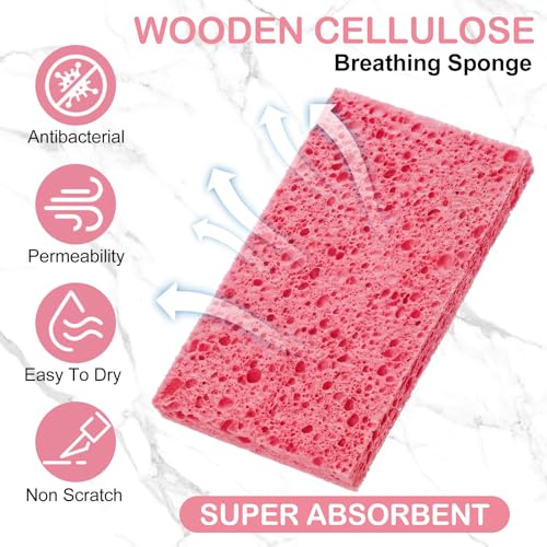Image of Zhengmy 100 Pieces Sponges Bulk Sponges Kitchen Compressed Sponge Natural Dish Sponge Compressed Wood Pulp Cleaning Without Scratching for Kitchen Bathroom, 3.9 x 2.4 x 0.12 Inch (Pink)