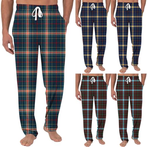 Cambkatl Men's Plaid Lounge Pants Elastic Waist Drawstring Comfort Pajamas Bottoms Casual Joggers Sweatpants with Pockets2