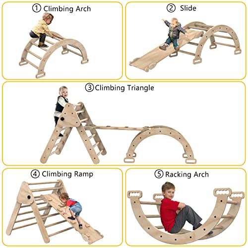 Beeneo Climbing Toys For Toddlers, Multifunction Montessori Wooden Triangle Climbing Toys With Reversible Ramp, Toddler Climbing Toys Indoor, Wooden Montessori Play Gym Climbing Toys For Toddlers #TOP1