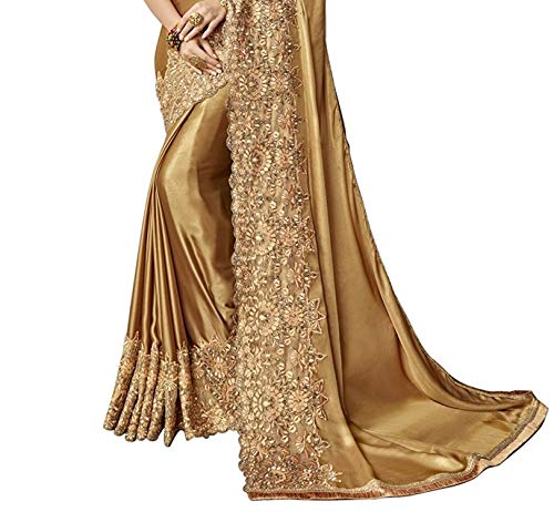 Image of TRENDMALLS Women's Lycra Embroidery Saree with Unstitched Blouse