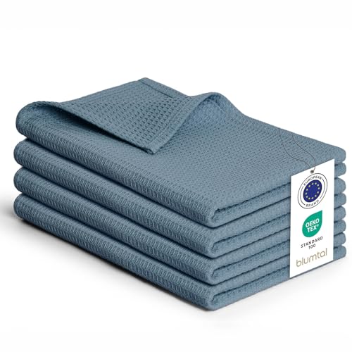 Blumtal strofinacci cucina cotone 50x70cm in set da 4 - stracci cucina 100% cotone - canovacci cucina cotone lavabili a 60°C - asciugamani cucina con design a waffle - strofinacci da cucina - in blu