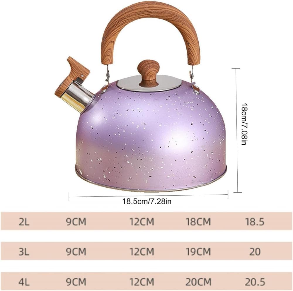 Whistle Tea Kettle Stainless Steel Stove Top Whistling Kettle Gas Stove Tea Kettle Whistling Stovetop Teapot with Wood Handle for Stove Induction Cooker-4L Kett (One Color 2L)