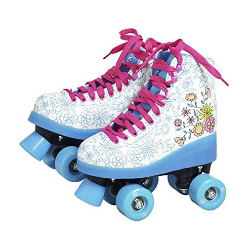 Patins 4 Rodas Flores Botas Abec7 Com Luz Led Crianca Infantil (DMR5454)