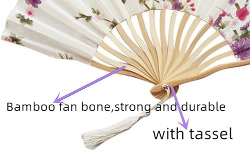 Miniatura 3 de Original Hand Fan Folding, Decorative Folding Fans Fashion Floral Bamboo Fans with Tassel Rose Red Chinese Silk Fans Elegant Handmade Spanish Fan