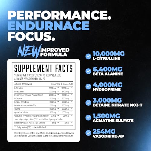 Image of Pump Serum Non Stim Pre-Workout - Fully Loaded Stimulant Free Pre Workout for Extreme Pumps, Vascularity & Muscle Fullness, with L-Citrulline, HydroPrime & Nitrates, Blue Razz, 40 Servings
