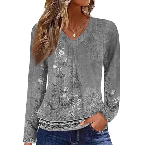 FlekmanArt Fall Fashion for Women 2025 V Neck Long Sleeve Shirts Banded Bottom Pleated Tops Dressy Casual Blouses