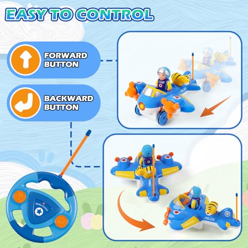 Image of Remote Control Airplane Toy for Toddlers, RC Cartoon Plane with Rotating Propellers, Music, Lights, Easy RC Toy Birthday Gift for Kids Boys 18+ Months, 2 3 4 5 Year Old