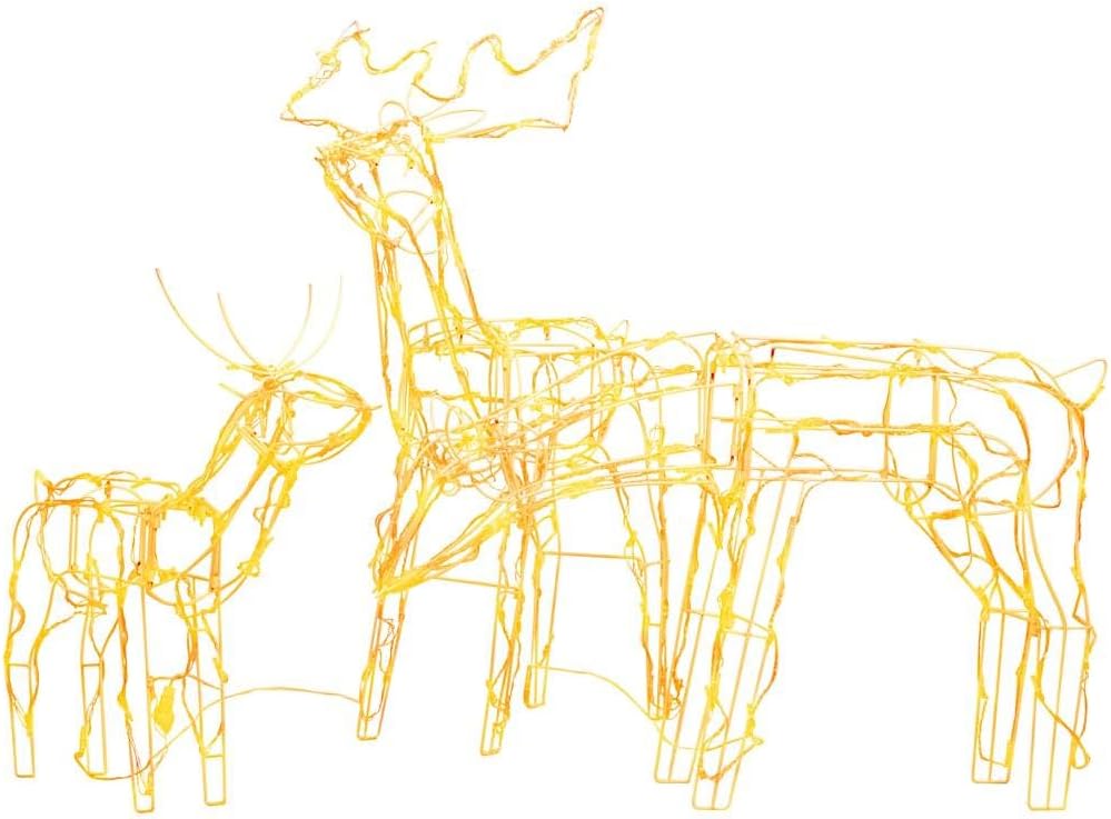 vidaXL 3-Piece Lighted Christmas Reindeer Family Set, Yard Decoration with 229 LEDs, Xmas Deer Light for Outdoor & Indoor Holiday Yard Decor, Warm White