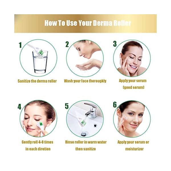 DermaRoller Microneedling Roller mit 540 Nadeln, Micronadeln Derma Roller 0,5 mm für Gesicht und Körper, effektiv gegen Falten, große Poren, Dehnungsstreifen, Haarverlust, Narben, Hyper-Pigmentierung – Bild 8