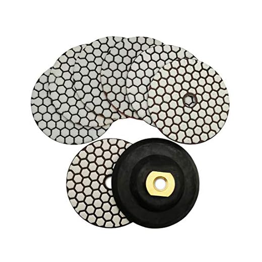 SHDIATOOL Dry Diamond Polishing Pads 4 Inch Set of 7 Pieces Plus a Rubber Backer for Granite Marble Stone Sanding Pads