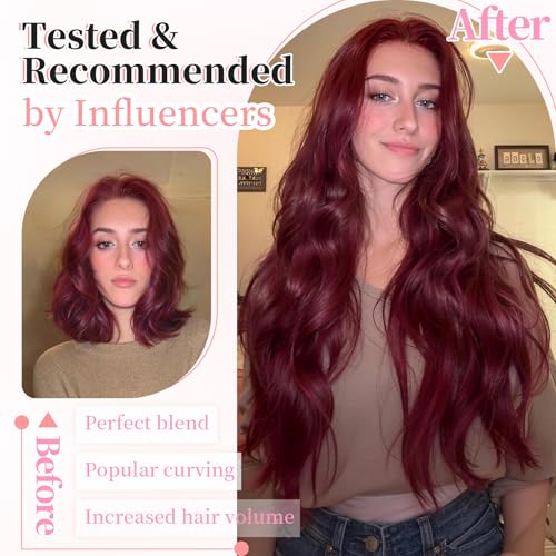 Image of KooKaStyle Wavy Thick Clip in Hair Extensions 24 inch Burgundy