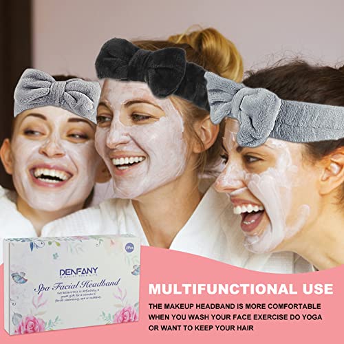 Spa Headband - 2 Pack Bow Hair Band Facial Makeup Headbands Spa Headband For Washing Face With Bowknot Hair Wrap For Spa Yoga Sports Soft Coral Women Girl Fleece Skincare Headbands (Black+Gray) #TOP5