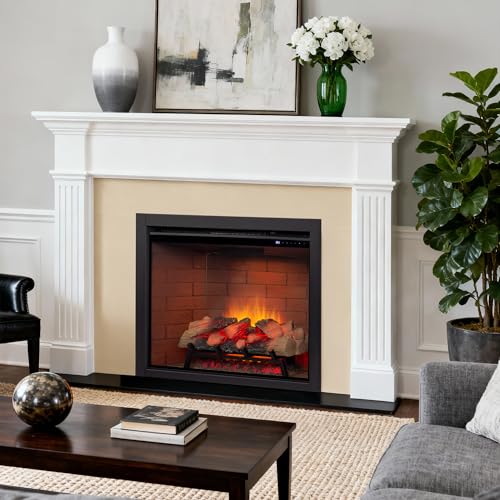 Image of Electric Fireplace Insert w /Top Light, 12x12x12 Flame Color Option with Fire Crackling Sound, 36″Wx27″H, 750W /1500W Eco Heater, Remote & Button Control, Black