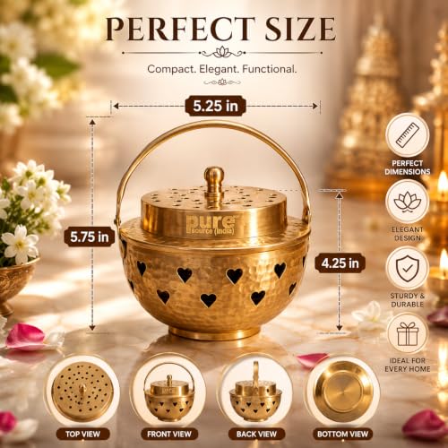 Image of Pure Source India Brass Kapoor Dani, Aroma Diffuser, Bakhoor Dani, Incense Burner, Pack of 1, Hear Shape (Heart Design)